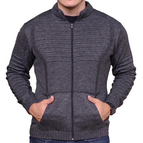 Cardigan Masculino em Tricot com Zíper Frontal e Bolsos