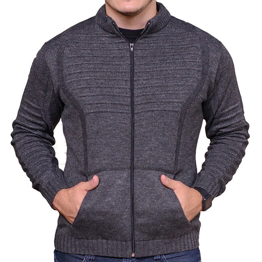 Cardigan Masculino em Tricot com Zíper Frontal e Bolsos