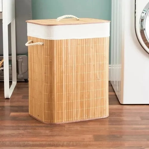 Cesto Grande de Bambu com Forro para Roupas Sujas