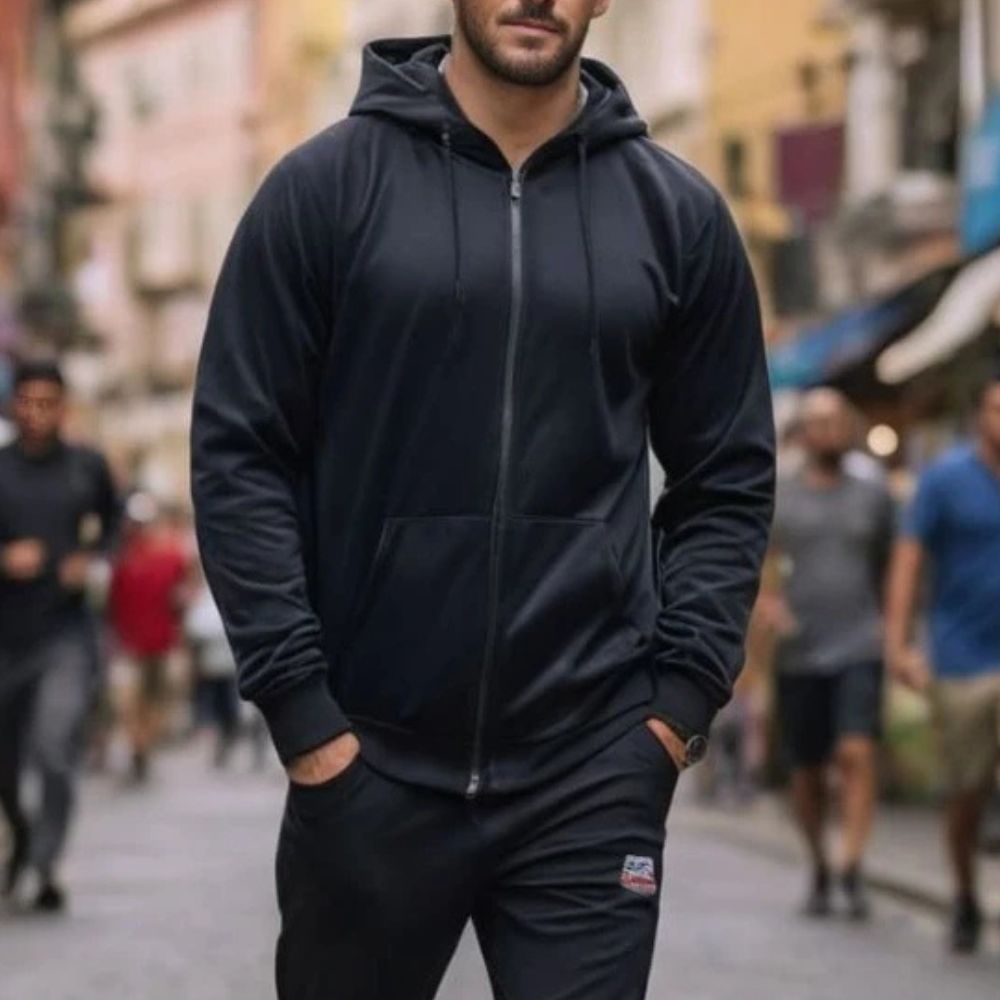 Jaqueta Masculina Corta Vento Forrada com Capuz e Zíper