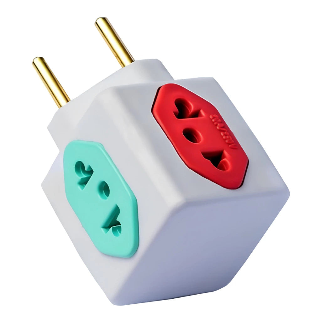 Kit 5 Adaptadores de Tomada Cubo com 4 Vias Colorido